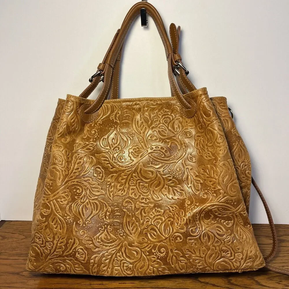 ISADORA‎ ITALY Cuoio Tooled Genuine Leather Large Tote Bag New with Tags